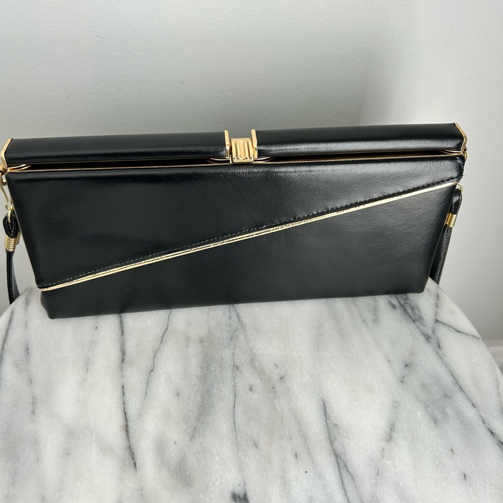 Vintage black and gold purse - convertible clutch, evening bag